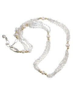 Sterling Silver Gold Bead and Pearl Necklace