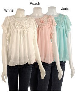 Moon Collection Women's Lace Trimmed Blouse