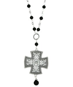 Sterling Silver Black Onyx Ornate Cross Necklace