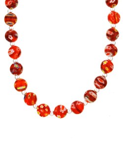 Sterling Silver Red Venetian Glass Bead Necklace