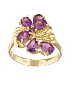 14k Yellow Gold Amethyst and Diamond Cluster Ring