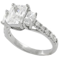 Sterling Silver CZ Three-stone Solitaire Ring