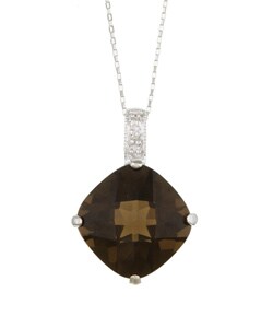 14k Gold Square Smokey Quartz Diamond Necklace