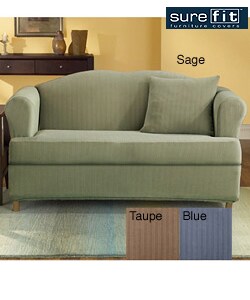 Sure Fit Stretch Stripe 2-piece T-cushion Loveseat Slipcover