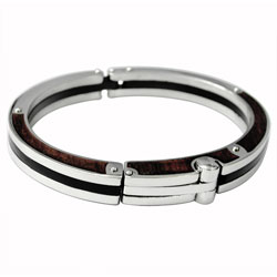 Stainless Steel Hinged Wood Accented Bangle