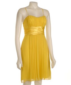 Democracy Women's Yellow Chiffon Pleated Dress