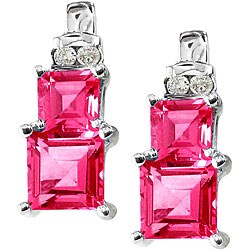 10k White Gold Pink Topaz and Diamond Earrings ( J/K, I2/I3 )