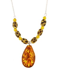 Chateau D' Argent Sterling Silver Amber/Tiger Enamel Necklace