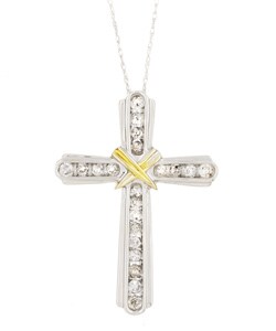 10k Gold and 1/2ct TDW Diamond Cross Necklace