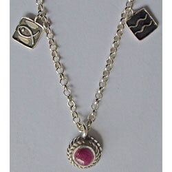 Sterling Silver Charm and Ruby Necklace (Israel)