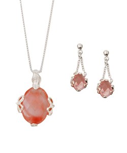 Chateau D' Argent Sterling Silver Strawberry Quartz Jewelry Set