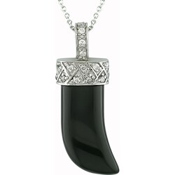 Sterling Silver Black Onyx and CZ Horn Necklace