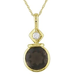10k Gold Smokey Quartz and Diamond Necklace (HIJ, I1-I2)