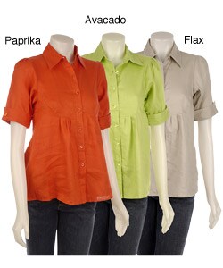 Ninety Women's Bib-front Linen Blouse