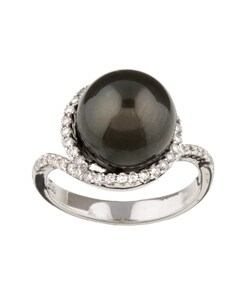 18k Gold Tahitian Pearl and 3/8ct TDW Diamond Ring (11 mm)