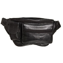Front Zippered Black Leather Fanny Pack
