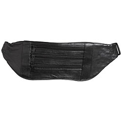 Triple Pocket Black Leather Fanny Pack