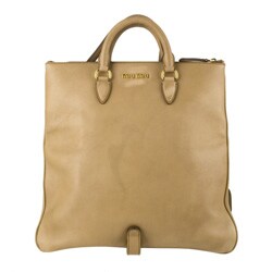 Miu Miu Sand Faded Leather Flat Shopping Tote