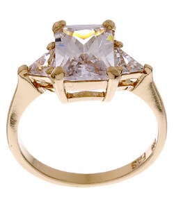 Gold over Silver Emerald-cut CZ Ring