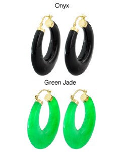 14k Gold Jade or Onyx Hoop Earrings