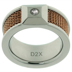 Diamante di Uomo Steel and Rose Plated Diamond Ring