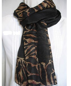 Hand-loomed Animal Print Silk Scarf (India)