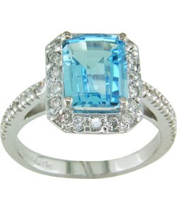 14k White Gold 1/2ctw Diamond Blue Topaz Ring