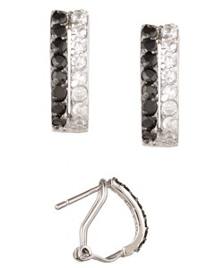 Sterling Silver Black and White Half Hoop Earrings