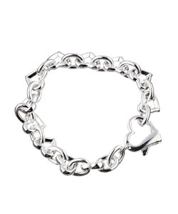 Sterling Silver Designer Heart Link Bracelet
