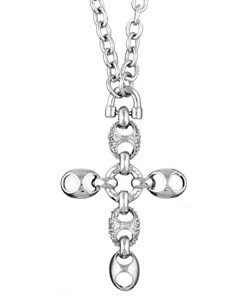 Sterling Silver CZ Mariner's Link Cross Necklace