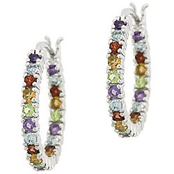 Sterling Silver Inside-out Multi-gemstone Hoops
