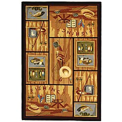 Hand-hooked Gone Fishing Rug (8'9 x 11'9)