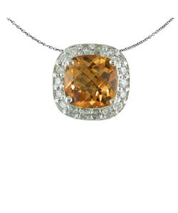 14k White Gold 1/3ct TDW Diamond Citrine Pendant