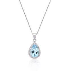 Sterling Silver Blue Topaz and CZ Teardrop Necklace