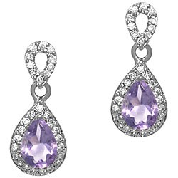Sterling Silver Amethyst and CZ Dangle Earrings