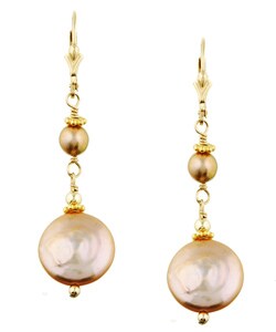 Charming Life14k Goldfill Champagne FW Pearl Earrings (14 mm)