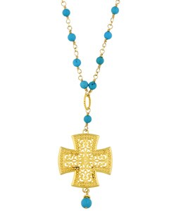 14k Gold Overlay Turquoise Greek Cross Necklace