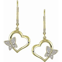 10k Gold Heart and Butterfly Diamond Accent Earrings