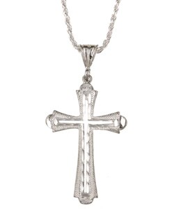 Sterling Silver Diamond-cut Cross Necklace