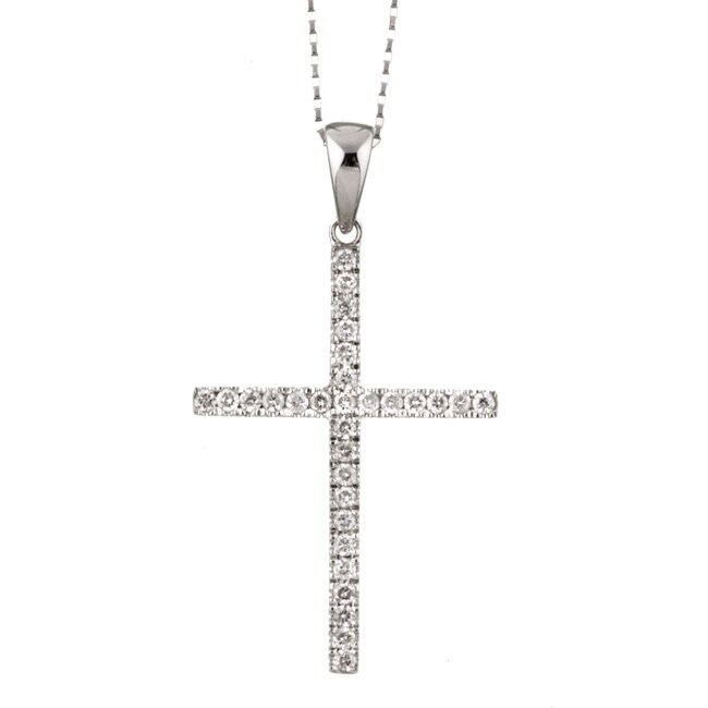 14k White Gold 3/8ct TDW Diamond Cross Necklace (H-I, I3)