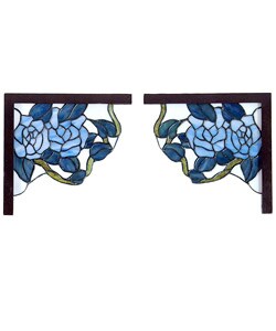 Tiffany-style Blue Flowers Corner Panel
