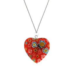 Sterling Silver Orange Venetian Glass Heart Necklace