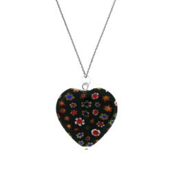 Sterling Silver Black Venetian Glass Heart Necklace
