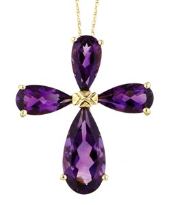 14k Yellow Gold Amethyst Cross Necklace