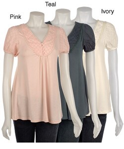 Rain Women's Short Puff Sleeve Eyelet Top
