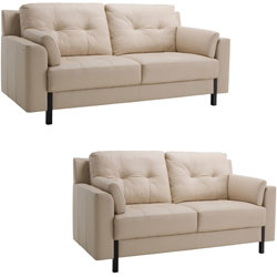 Tiffany Cream Leather Sofa and Loveseat
