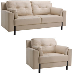 Tiffany Cream Leather Sofa and Chair