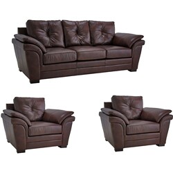 Brown Pillow Top Arm Leather Sofa and Two Chairs