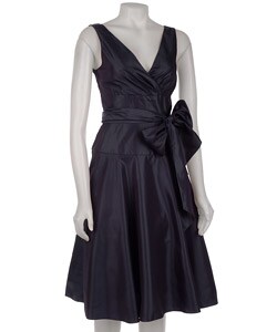 Max & Cleo Women's Taffeta Faux Wrap Dress with Sash Bow