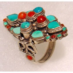 Large Tibetan Coral and Turquoise Ring (Nepal)